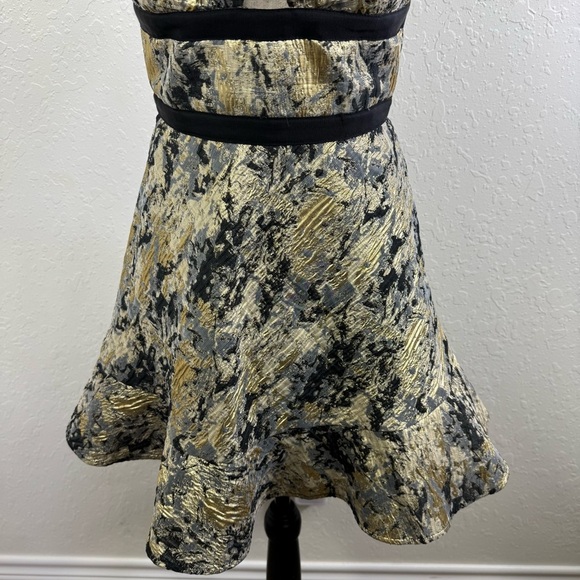 Prose & Poetry anthropologie ruffle flare Elegant Black and Gold Women's Dress - Picture 3 of 12